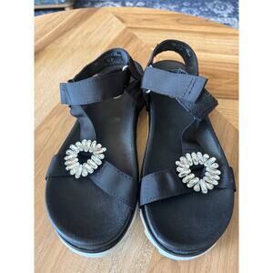 Scoop Black Nylon Gemstone Strappy Sandals Sz. 9